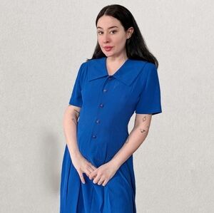 Blue Short-Sleeve Button Front Women’s Dress